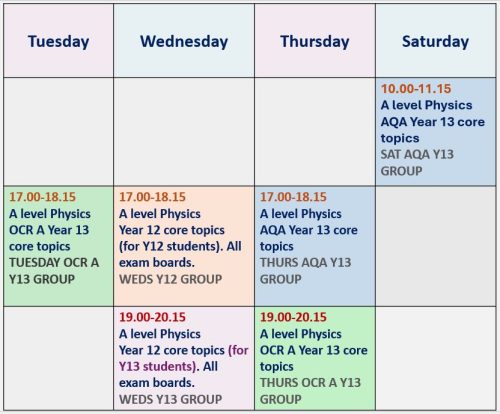 Timetable of group classes 2026-27